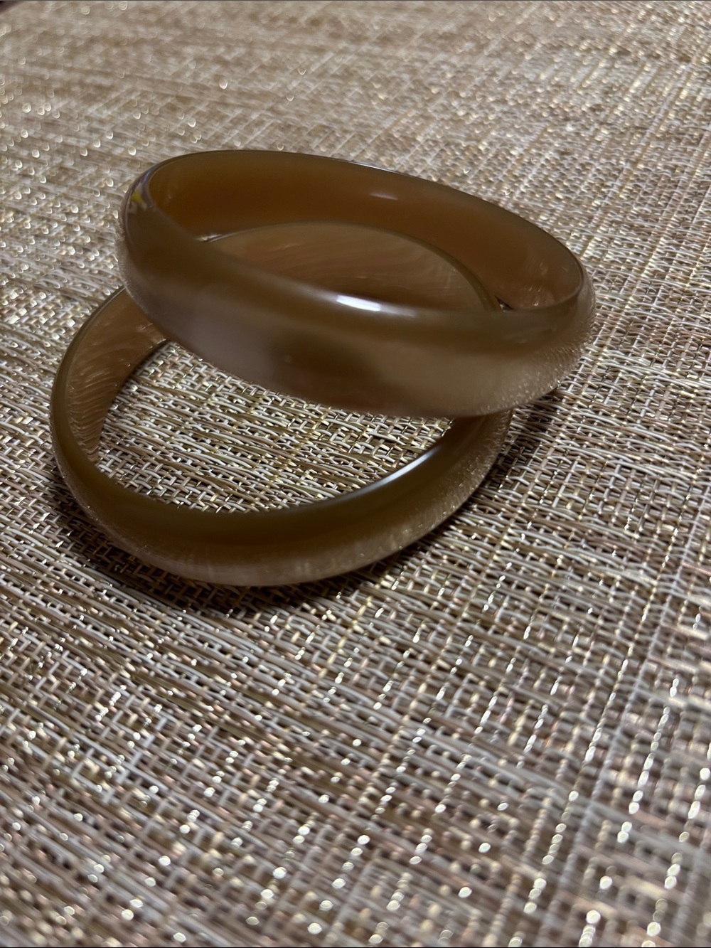 Vintage opalescent lucite bangle set brown